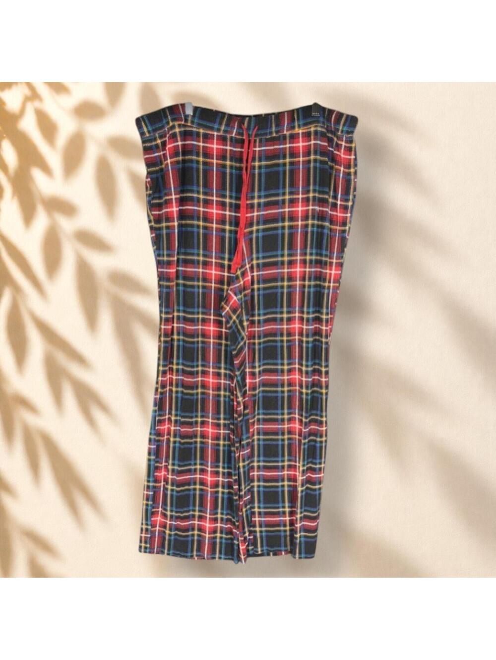 Maurices Pajama Pants Women 2X Plus Black Plaid Drawstring Rayon Sleepwear